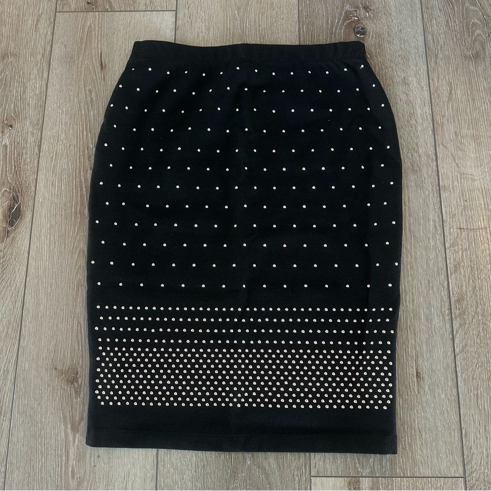 Carmen Marc Valvo Black Studded Stretchy Pencil Skirt Work or Going Out Skirt XS